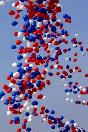 red white blue baloons