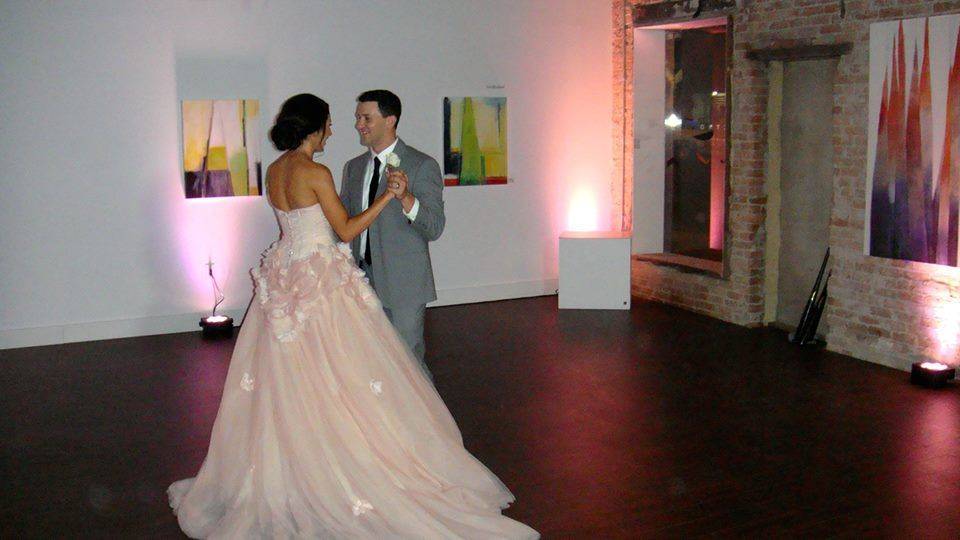 Sweet moment...Greg and Hillary practicing their first dance just before guests arrived in party room.
