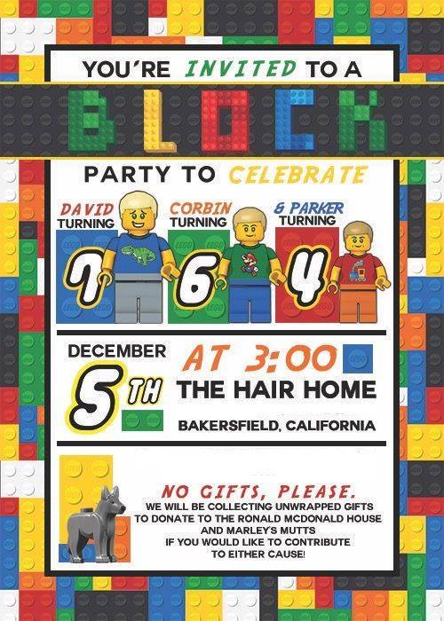 Hair Lego Birthday Invitation